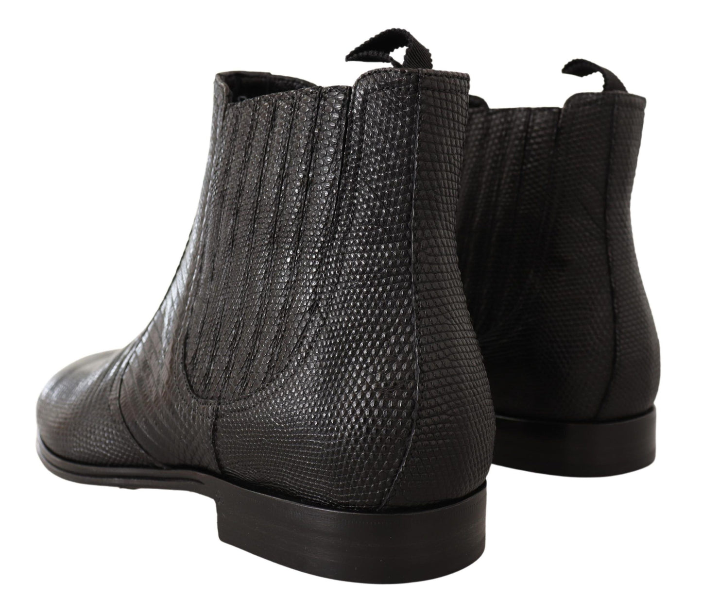 Dolce & Gabbana Black Leather Lizard Skin Ankle Boots