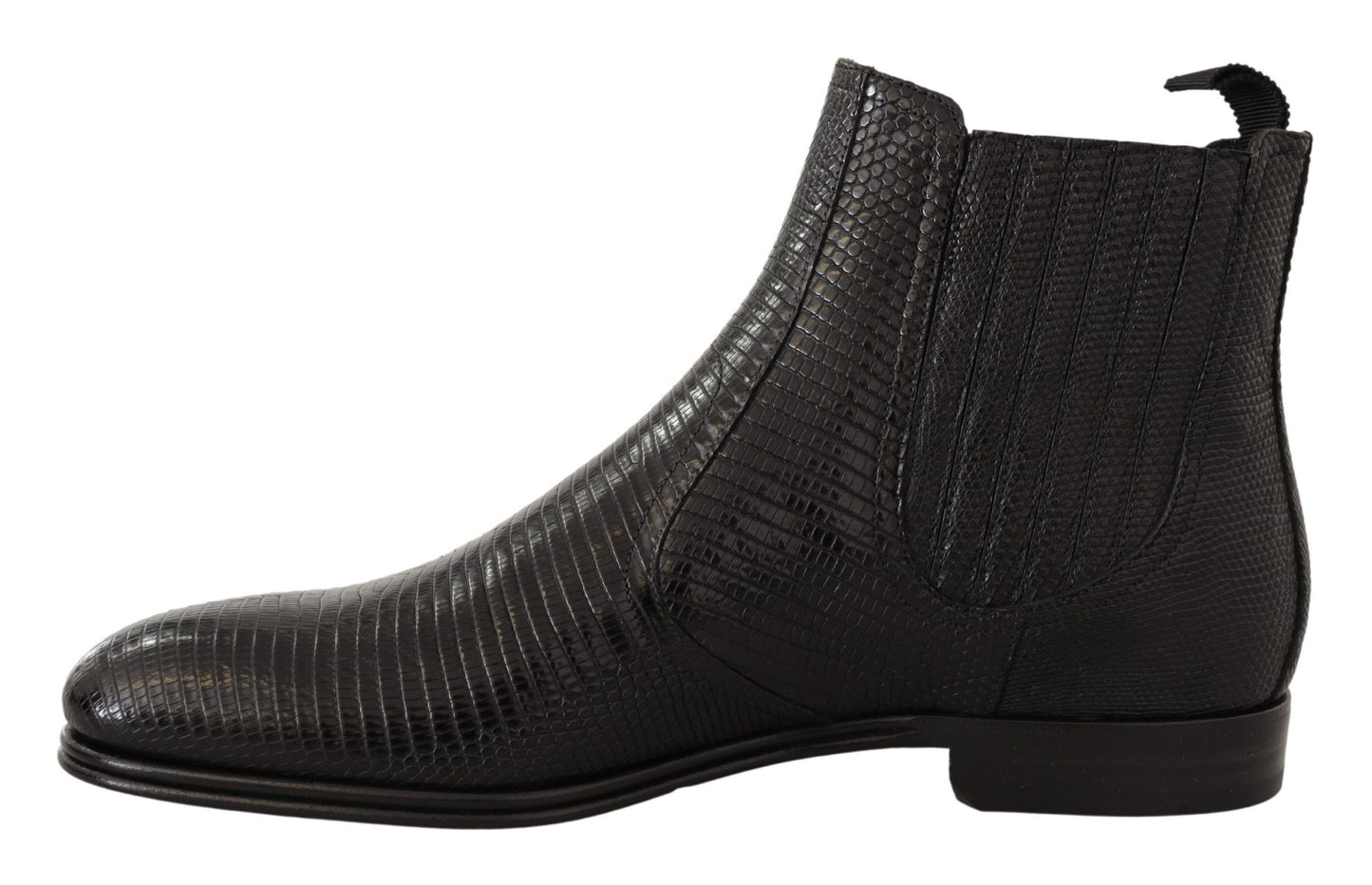 Dolce & Gabbana Black Leather Lizard Skin Ankle Boots