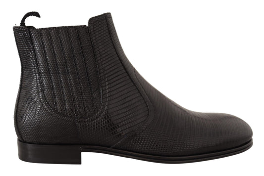 Dolce & Gabbana Black Leather Lizard Skin Ankle Boots