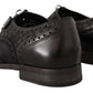 Dolce & Gabbana Black Leather Brogue Wing Tip Men Formal Shoes