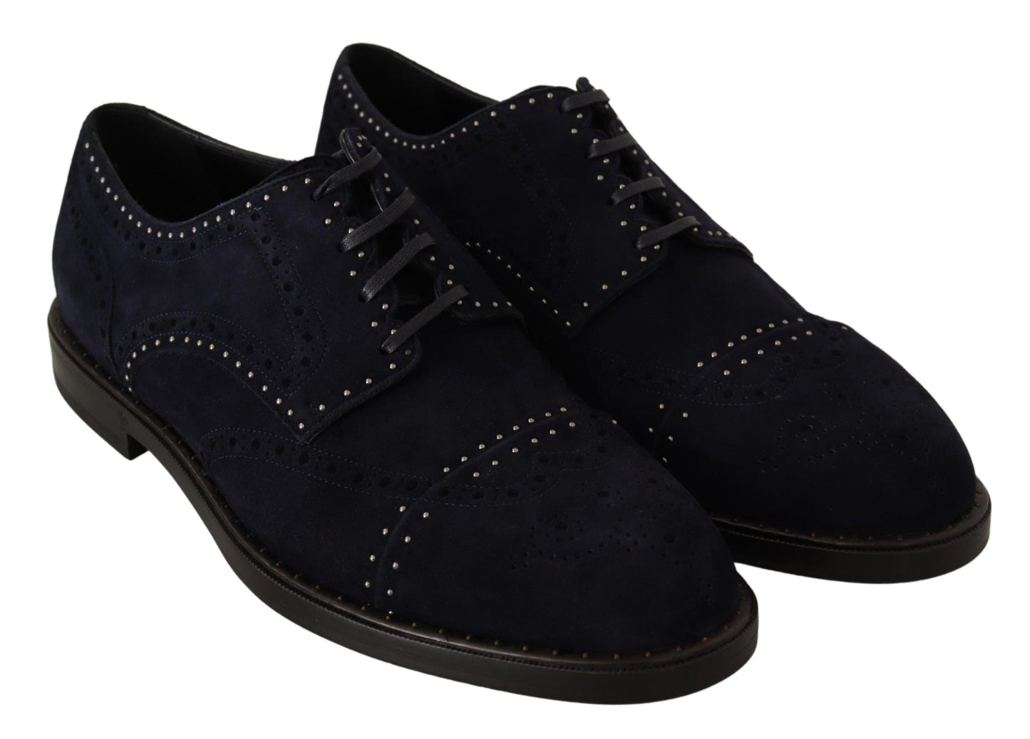 Dolce & Gabbana Blue Suede Leather Derby Studded Shoes