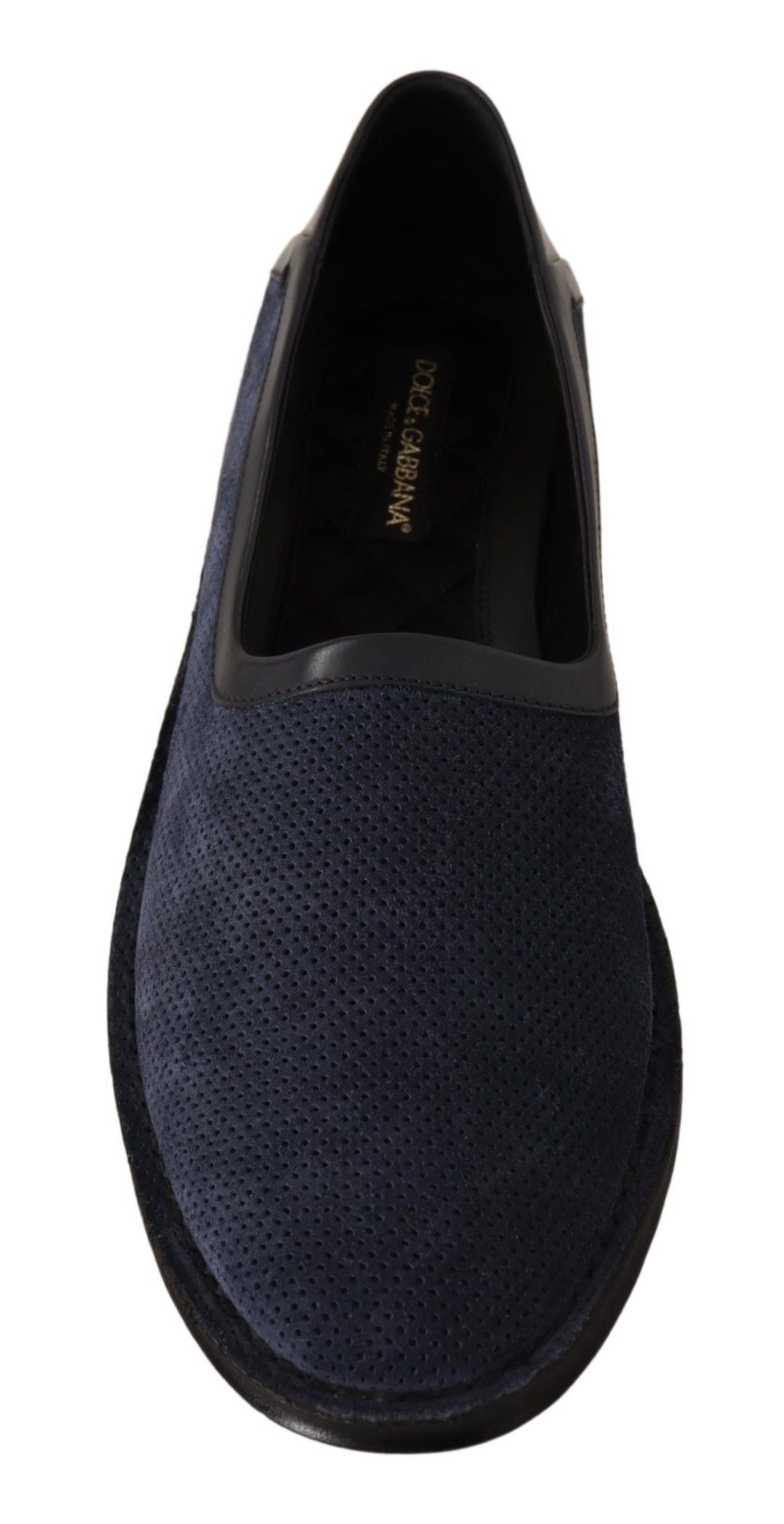 Dolce & Gabbana Blue Leather Perforated Slip On Loafers Shoes