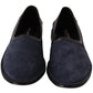 Dolce & Gabbana Blue Leather Perforated Slip On Loafers Shoes