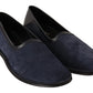 Dolce & Gabbana Blue Leather Perforated Slip On Loafers Shoes