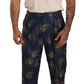 Dolce & Gabbana Blue Peacock Print Tapered Trousers Silk Pants