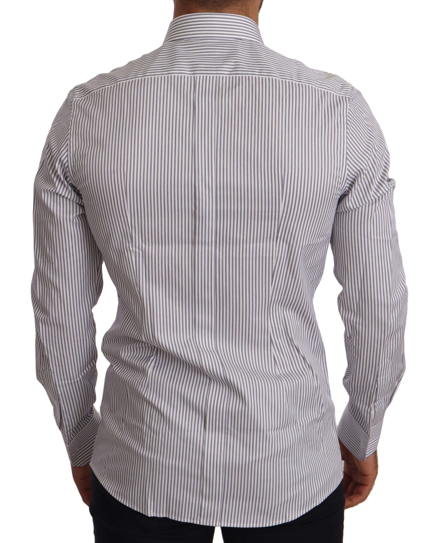 Dolce & Gabbana GOLD White Blue Striped Formal Dress Shirt