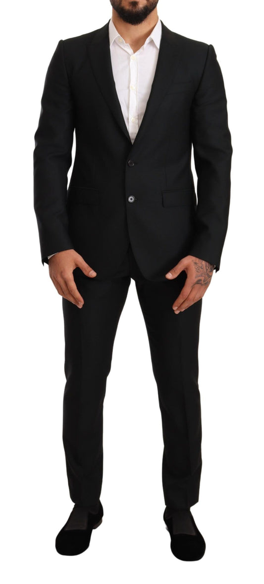 Dolce & Gabbana Black Wool Slim 2 Piece Set MARTINI Suit