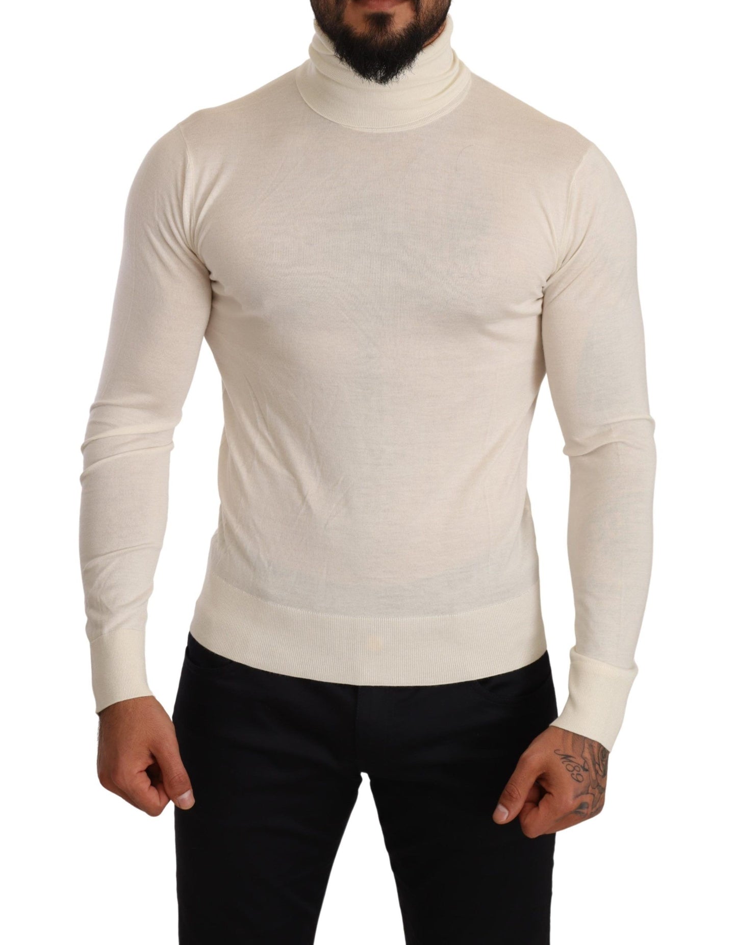 Dolce & Gabbana Cream Cashmere Turtleneck Pullover Sweater