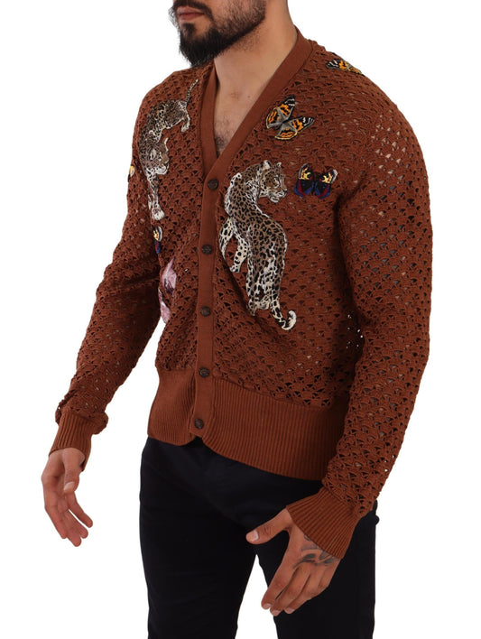 Dolce & Gabbana Brown Leopard Butterfly Cardigan Sweater