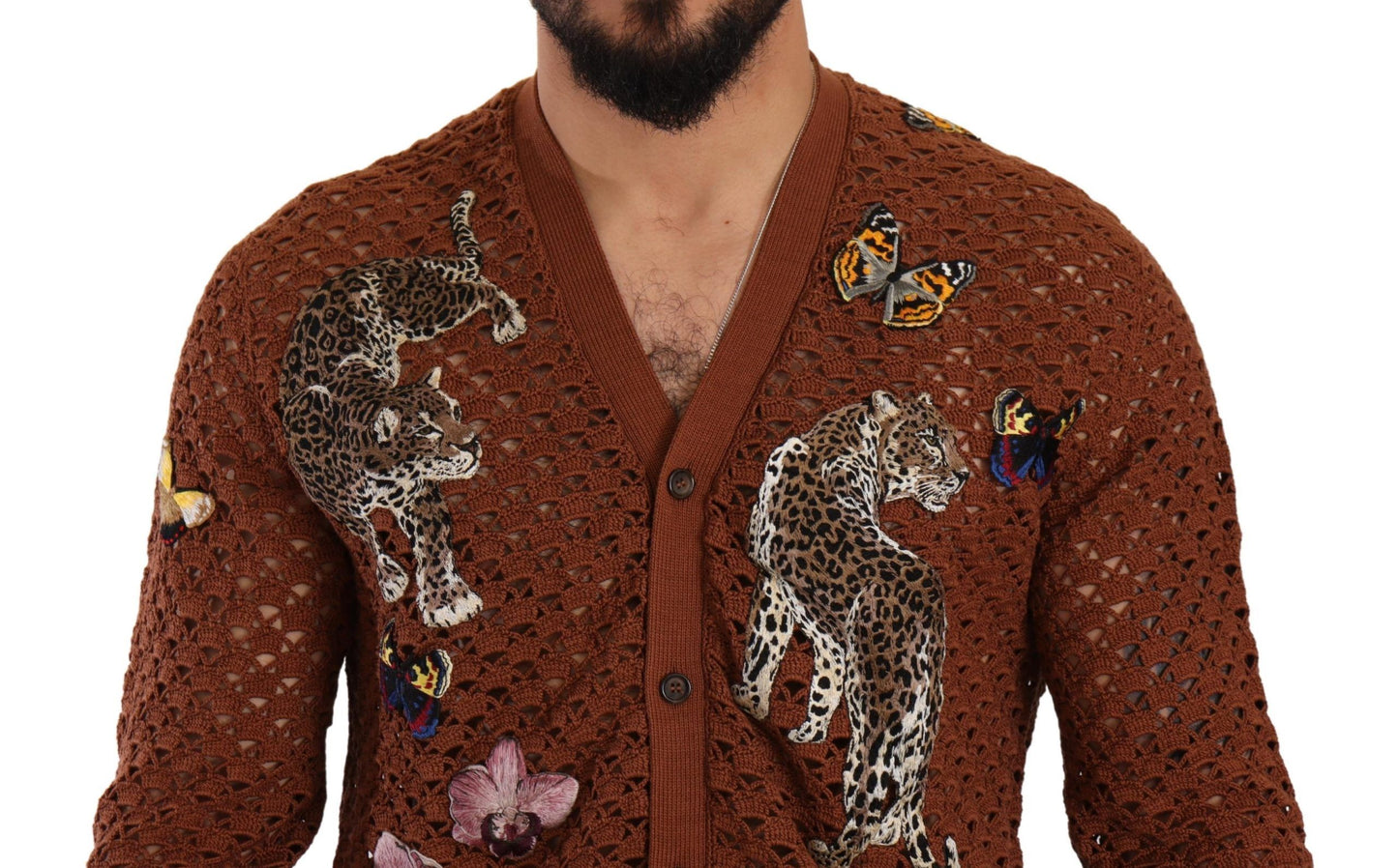 Dolce & Gabbana Brown Leopard Butterfly Cardigan Sweater