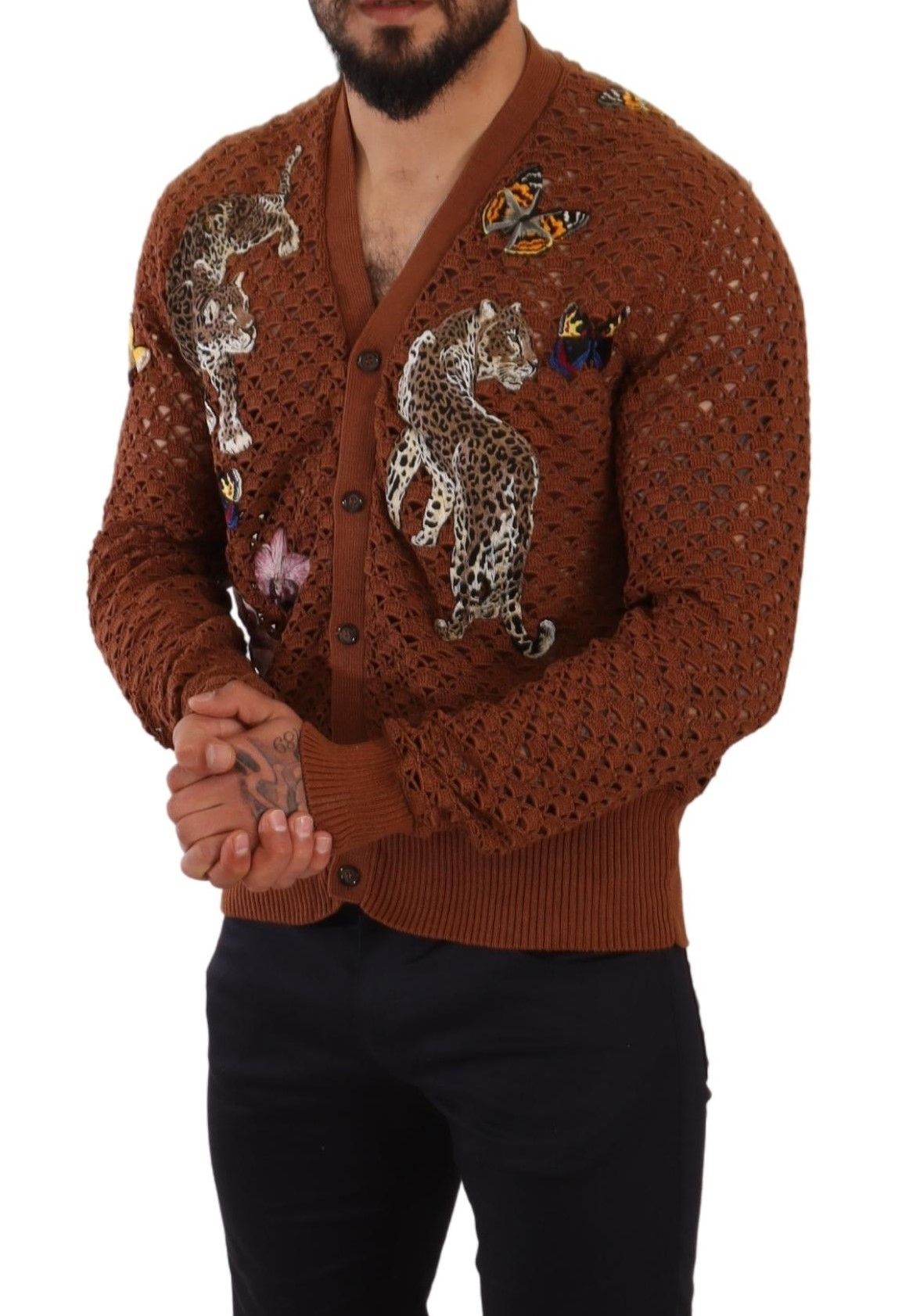 Dolce & Gabbana Brown Leopard Butterfly Cardigan Sweater