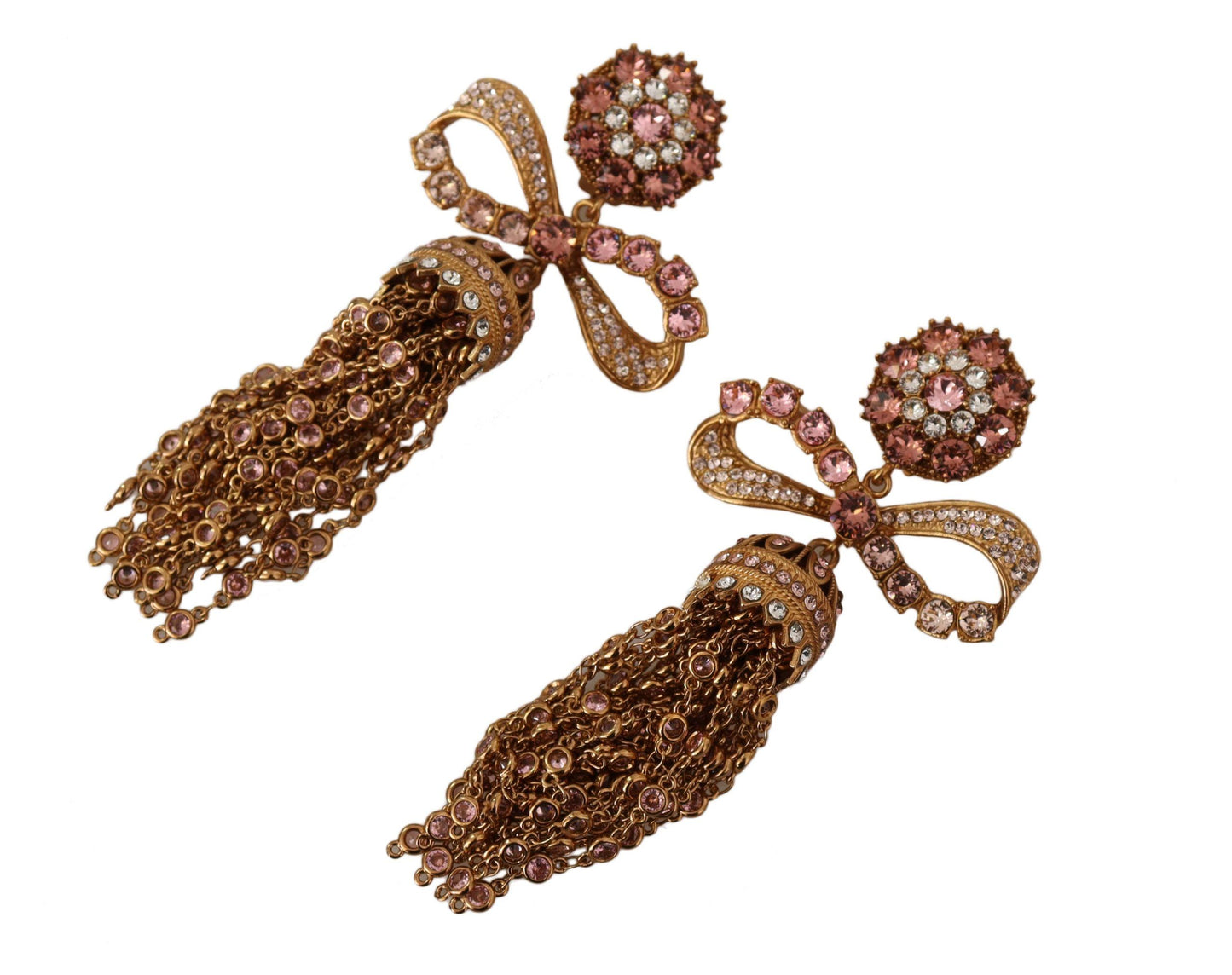 Dolce & Gabbana Gold Dangling Crystals Long Clip-On Jewelry Earrings