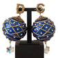 Dolce & Gabbana Gold Brass Blue Christmas Ball Crystal Clip On Earrings