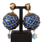 Dolce & Gabbana Gold Brass Blue Christmas Ball Crystal Clip On Earrings