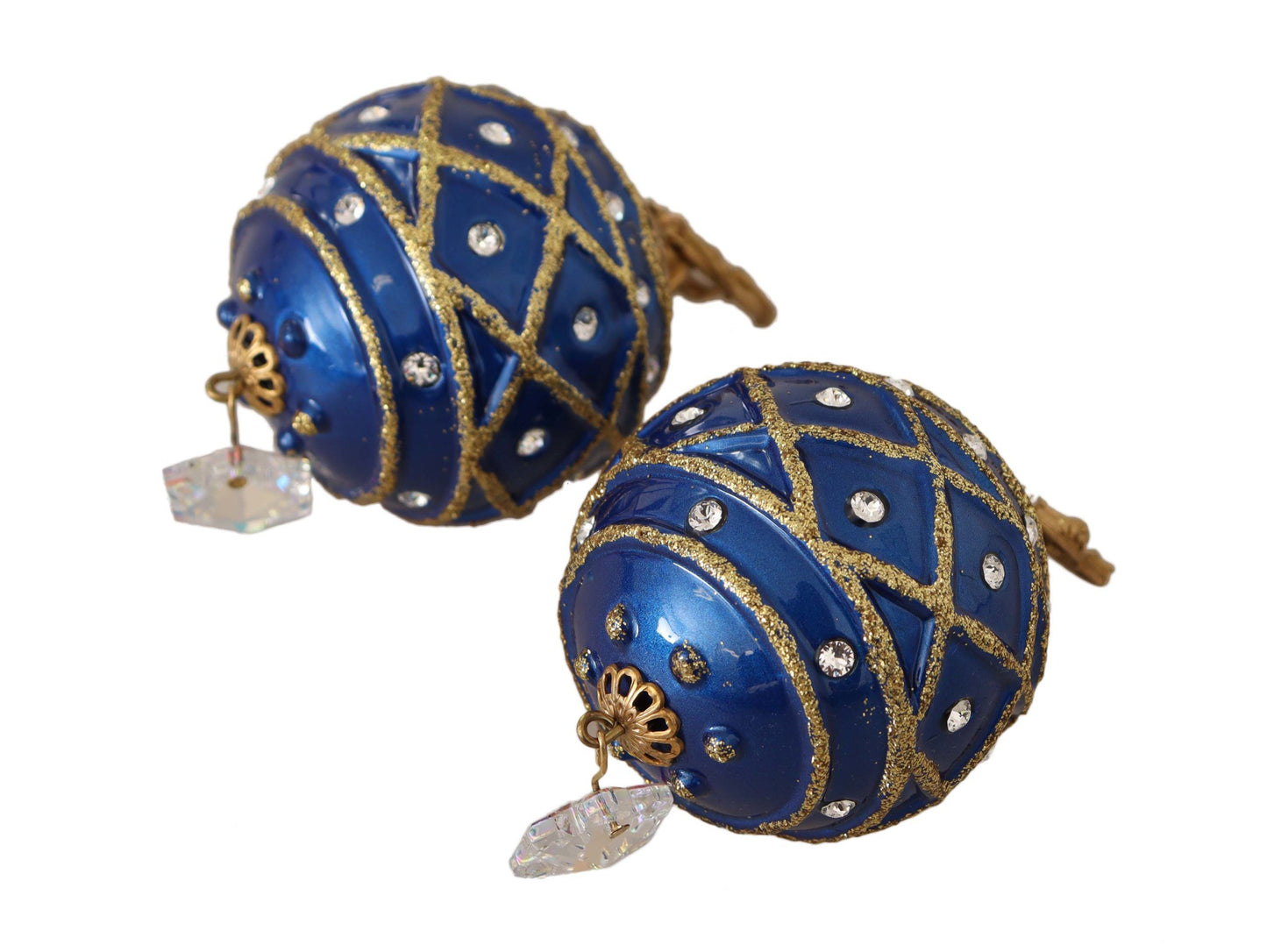 Dolce & Gabbana Gold Brass Blue Christmas Ball Crystal Clip On Earrings