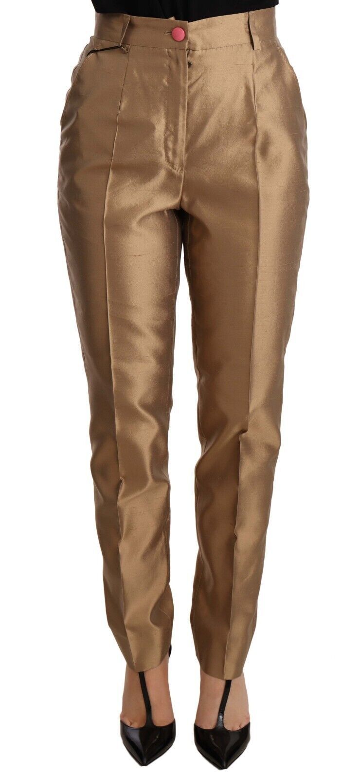 Dolce & Gabbana Gold Silk Tapered Trouser Metallic Pants