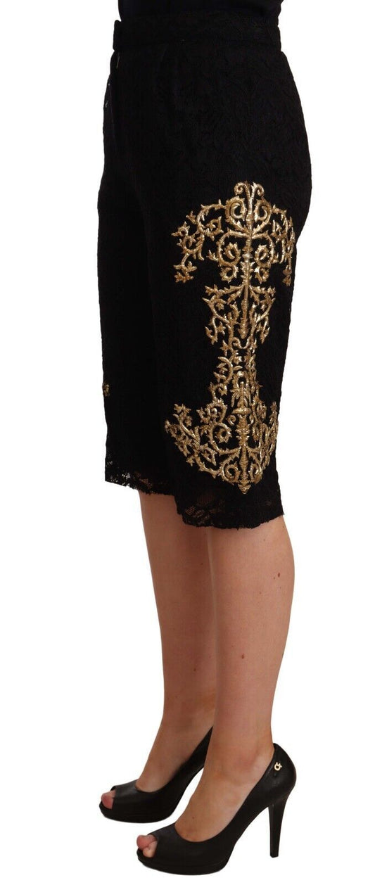 Dolce & Gabbana Black Lace Gold Baroque SPECIAL PIECE Shorts