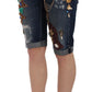 Dolce & Gabbana Blue Denim Mid Waist Crystal Capri Shorts