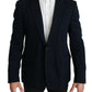 Dolce & Gabbana Blue Solid Cotton Silk Stretch Jacket Blazer