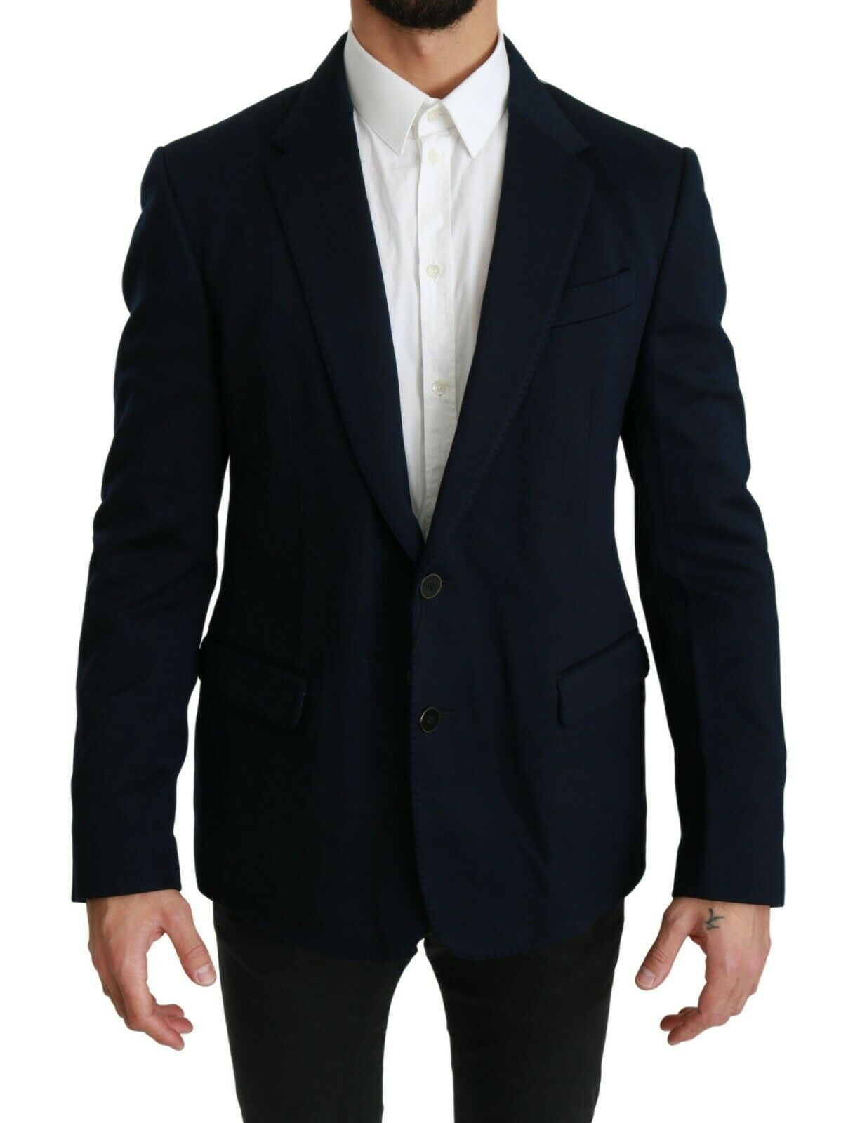 Dolce & Gabbana Blue Solid Cotton Silk Stretch Jacket Blazer