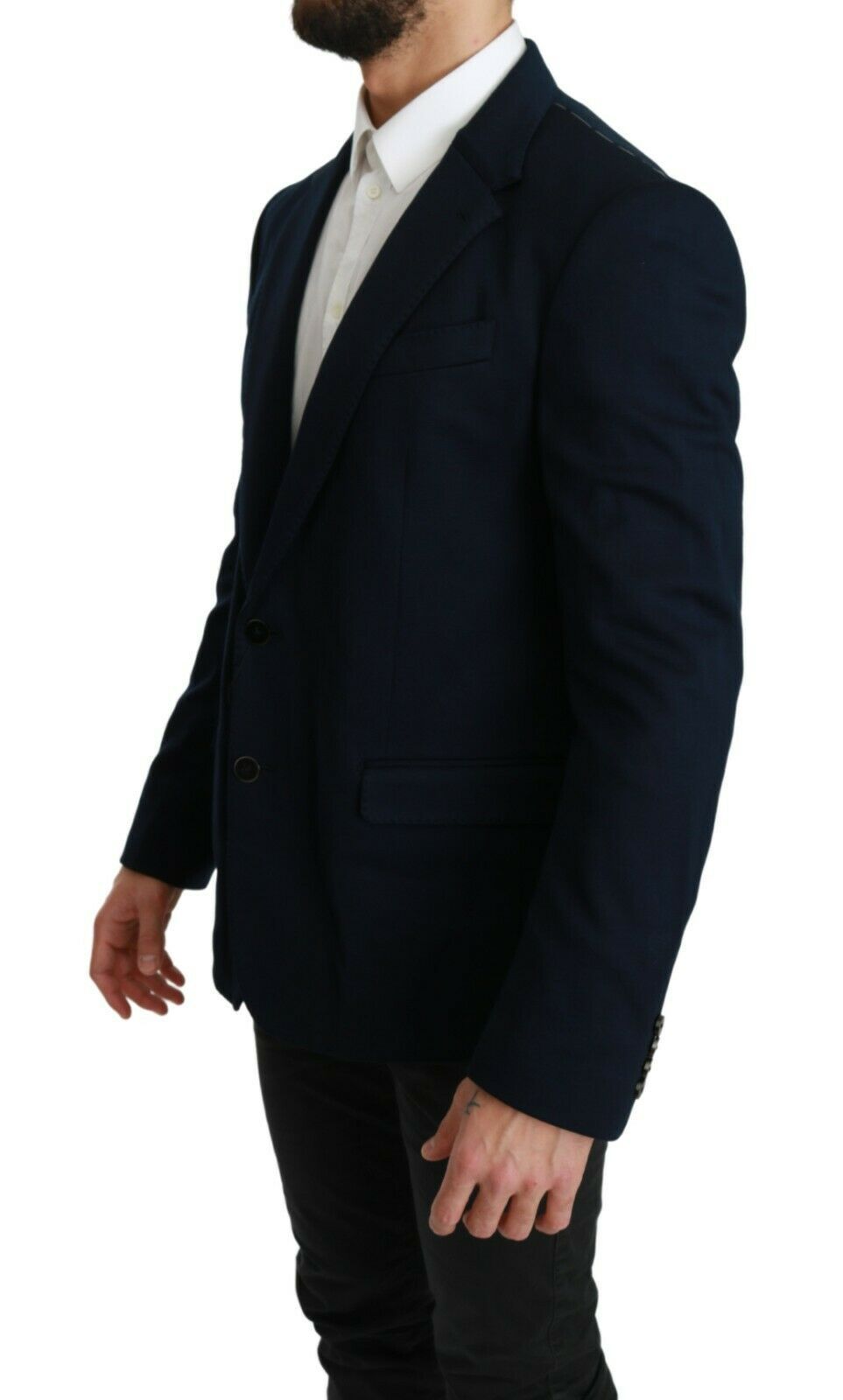 Dolce & Gabbana Blue Solid Cotton Silk Stretch Jacket Blazer