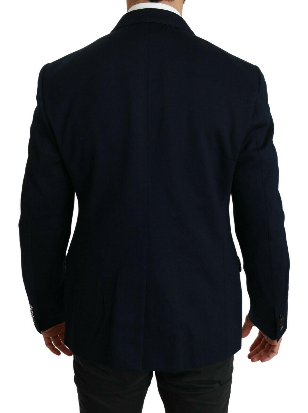 Dolce & Gabbana Blue Solid Cotton Silk Stretch Jacket Blazer