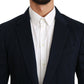 Dolce & Gabbana Blue Solid Cotton Silk Stretch Jacket Blazer