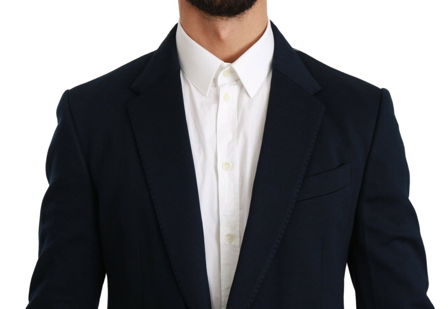 Dolce & Gabbana Blue Solid Cotton Silk Stretch Jacket Blazer