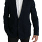 Dolce & Gabbana Blue Solid Cotton Silk Stretch Jacket Blazer