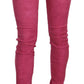 Dolce & Gabbana Pink Velvet Mid Waist Skinny Trouser Pants