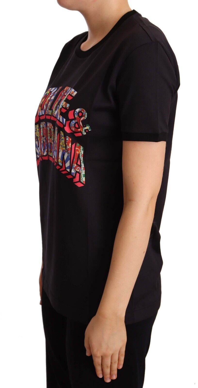 Dolce & Gabbana Black Cotton Large Print Top Crewneck T-shirt