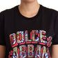 Dolce & Gabbana Black Cotton Large Print Top Crewneck T-shirt