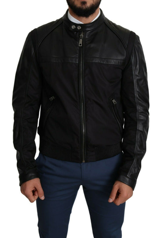 Dolce & Gabbana Black Zip Leather Bomber Jacket