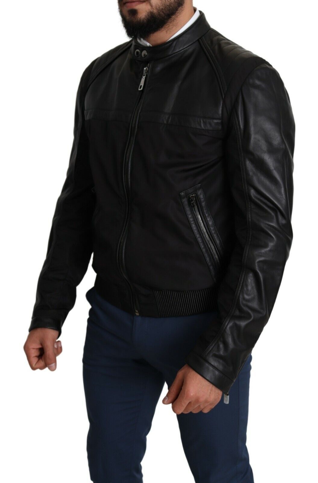 Dolce & Gabbana Black Zip Leather Bomber Jacket