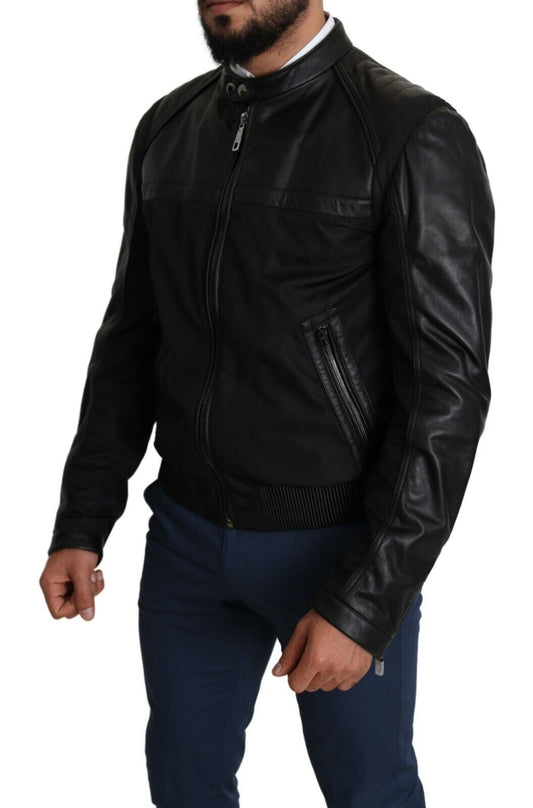 Dolce & Gabbana Black Zip Leather Bomber Jacket