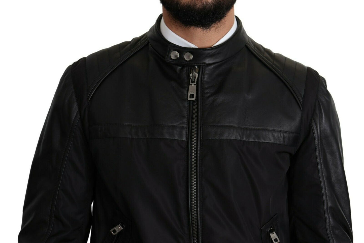 Dolce & Gabbana Black Zip Leather Bomber Jacket