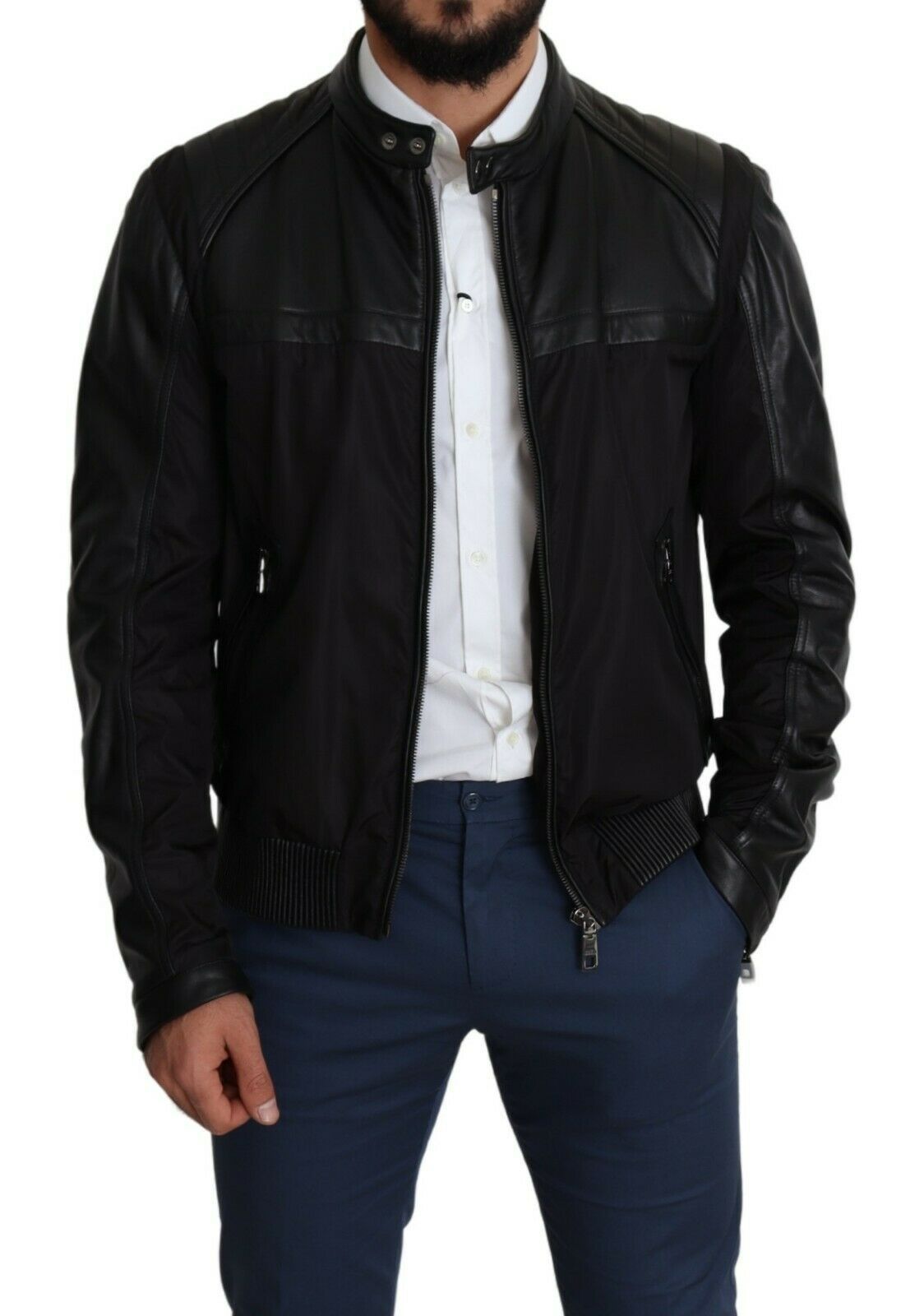 Dolce & Gabbana Black Zip Leather Bomber Jacket