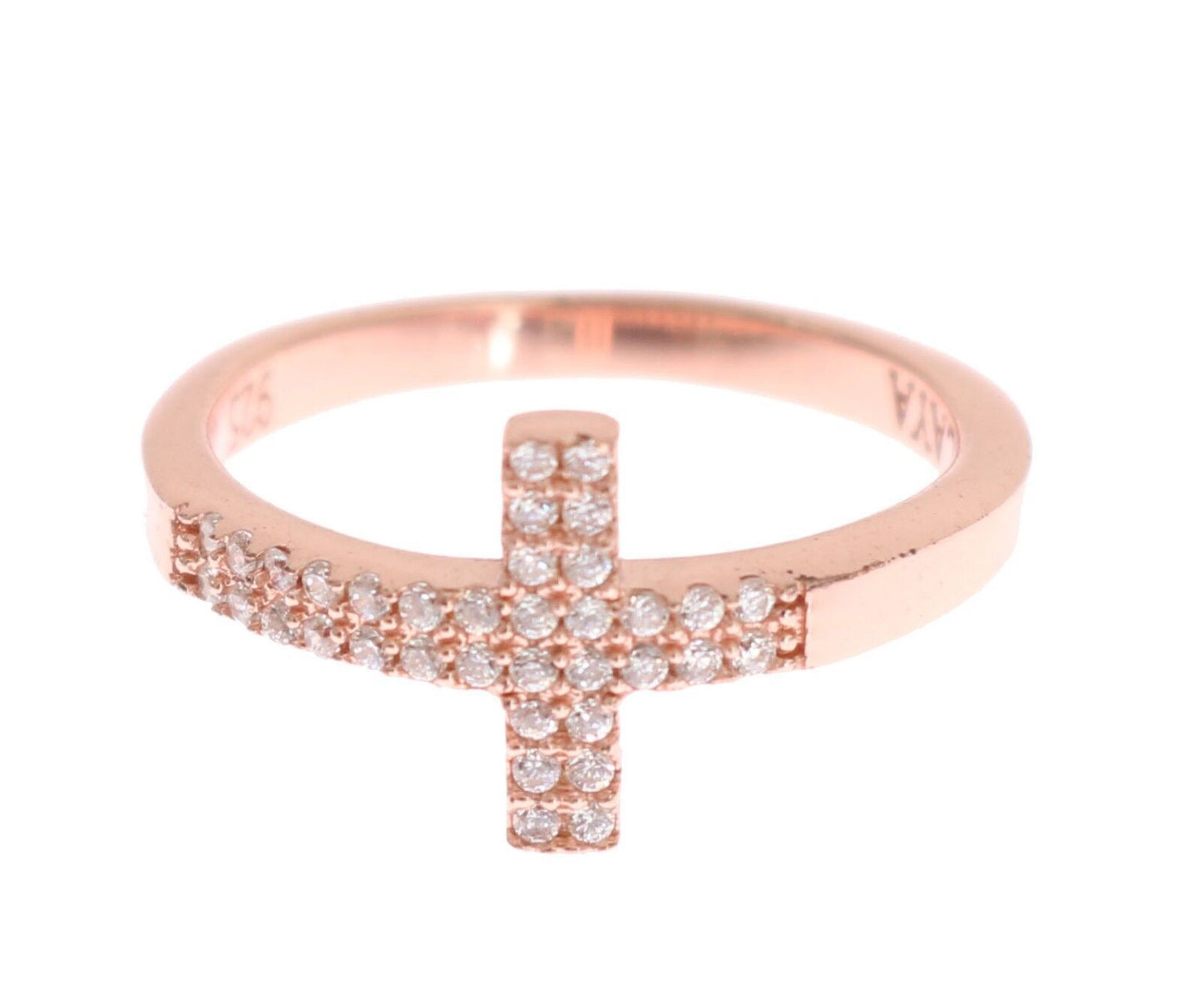 Nialaya Pink Gold 925 Silver Womens Cross CZ Ring