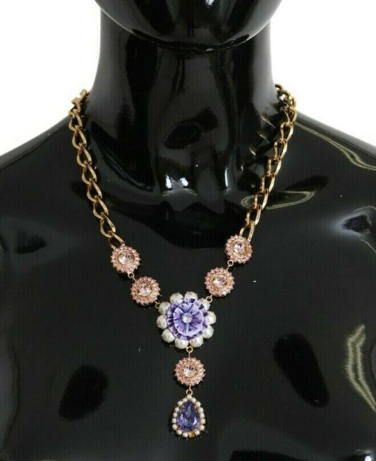 Dolce & Gabbana Pink Gold Brass Crystal Purple Pearl Pendants