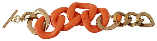 Ermanno Scervino Gold Orange Chain Wide Brass Plastic Bracelet