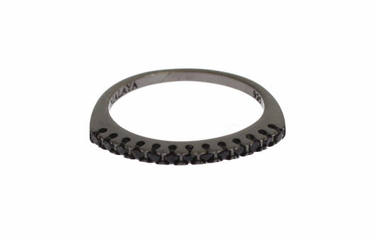 Nialaya Black CZ Rhodium 925 Silver Womens Ring