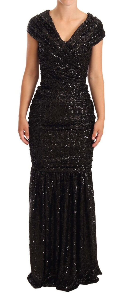 Dolce & Gabbana Black Sequined Long Dress