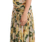 Dolce & Gabbana Yellow Silk Floral Pleated Maxi Dress