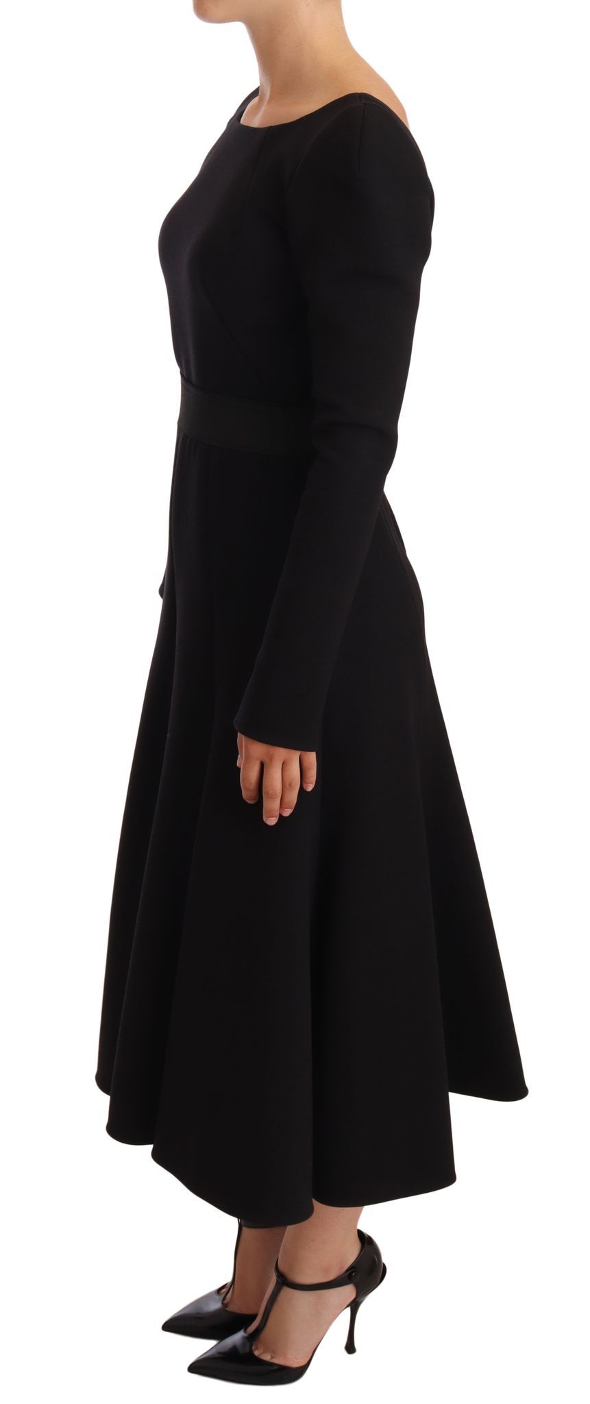 Dolce & Gabbana Black Wool Stretch Sheath Open Back Dress