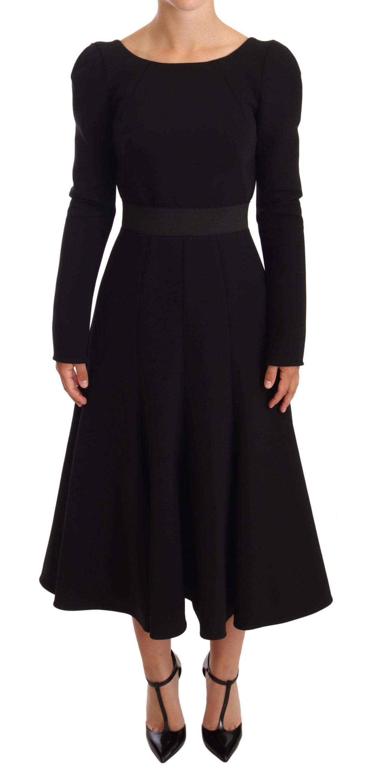 Dolce & Gabbana Black Wool Stretch Sheath Open Back Dress