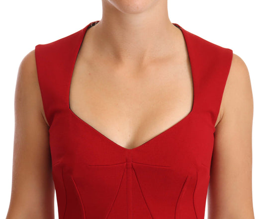 Dolce & Gabbana Red Sweetheart Sleeveless Midi Stretch Dress