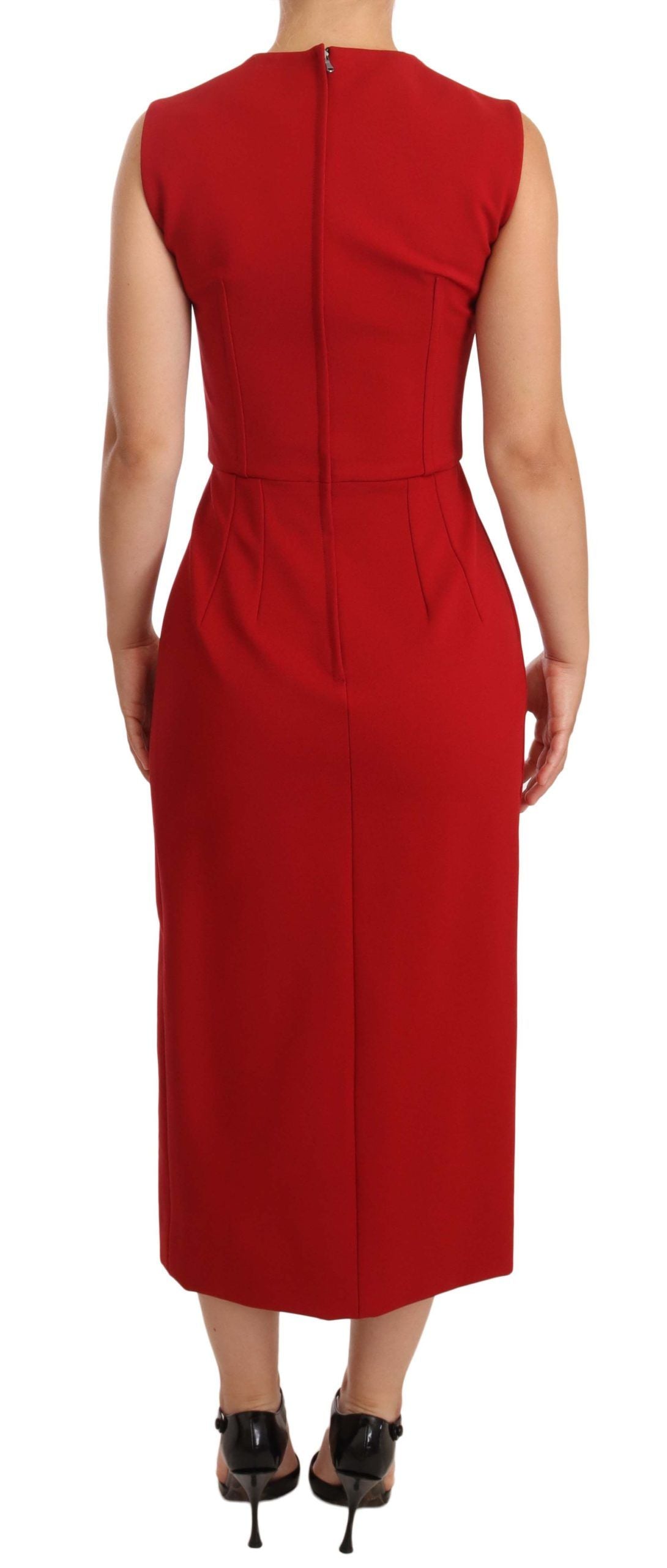 Dolce & Gabbana Red Sweetheart Sleeveless Midi Stretch Dress