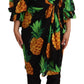 Dolce & Gabbana Black Ananas Print Wrap Stretch Silk Dress