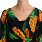 Dolce & Gabbana Black Ananas Print Wrap Stretch Silk Dress