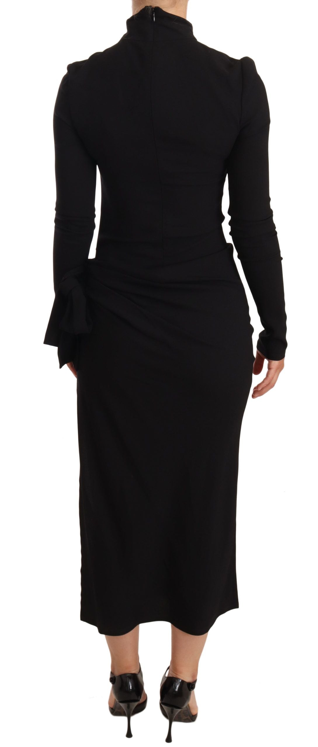 Dolce & Gabbana Black Stretch Turtleneck Sheath Midi Dress